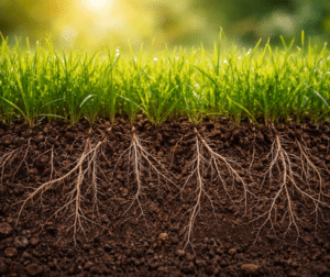 Spring Starts Underground - Blog Post. Roots beneath the green lawn