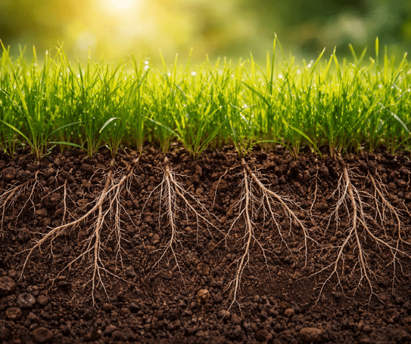 Spring Starts Underground - Blog Post. Roots beneath the green lawn